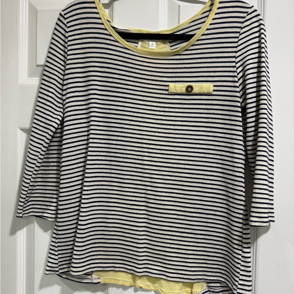 Striped Navy and White Top with Yellow Accents
